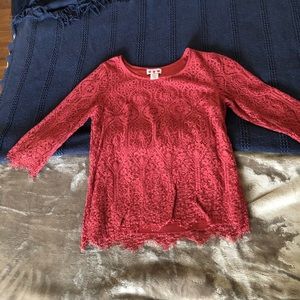 Juniors Lace 3/4 Sleeve top
